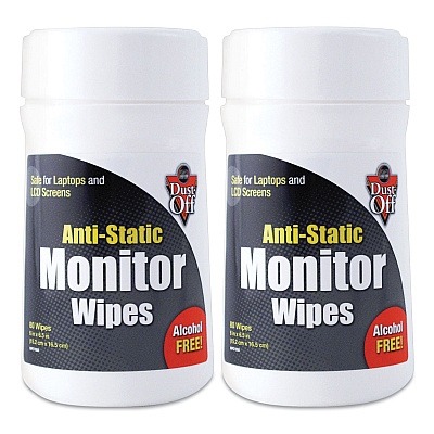Dust-Off Premoistened Monitor Cleaning Wipes, Cloth, 5 x 7,Citrus, White, 80/Tub, 2 Tubs/Pack (DOFDSCT2)