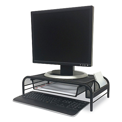Mind Reader Raise Metal Mesh Monitor Stand with Drawer, 20" x 11.5" x 5.6", Black, Supports 25 lbs (EMSMMBLK)