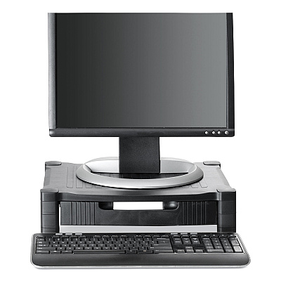 Mind Reader Monitor Stand Riser with Drawer, 17" x 13" x 3.75", Black, Supports 22 lbs (EMSDRPLMONSTBLK)