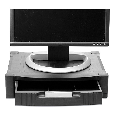 Mind Reader Monitor Stand Riser with Drawer, 17" x 13" x 3.75", Black, Supports 22 lbs (EMSDRPLMONSTBLK)