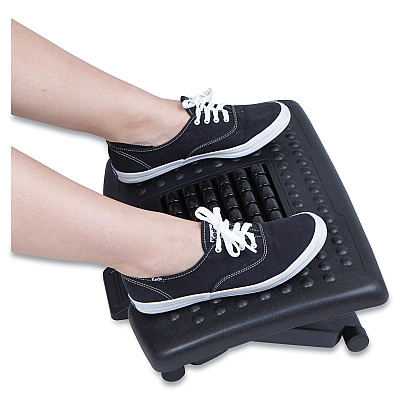 Mind Reader Adjustable Height Footrest with Rollers for Massage, 18w x 14d x 4.25h, Black (EMSFTROLLBLK)