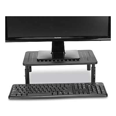 Mind Reader Adjustable Rectangular Monitor Stand, 14" x 9" x 3.25" to 5.25", Black, Supports 44 lbs (EMS4LEGMETBLK)
