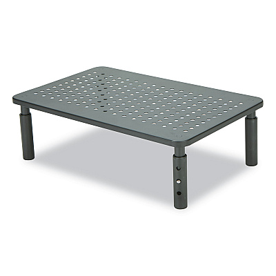 Mind Reader Adjustable Rectangular Monitor Stand, 14" x 9" x 3.25" to 5.25", Black, Supports 44 lbs (EMS4LEGMETBLK)