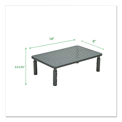Mind Reader Adjustable Rectangular Monitor Stand, 14" x 9" x 3.25" to 5.25", Black, Supports 44 lbs (EMS4LEGMETBLK)