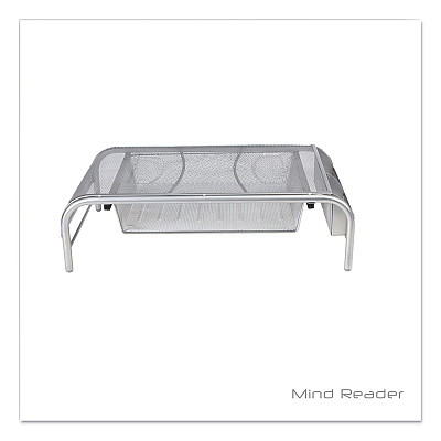 Mind Reader Raise Metal Mesh Monitor Stand with Drawer, 20" x 12" x 5.75", Silver, Supports 25 lbs (EMSMMSIL)