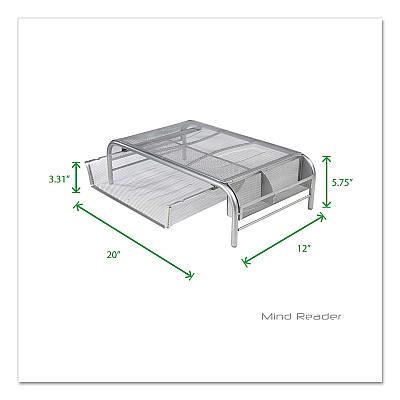 Mind Reader Raise Metal Mesh Monitor Stand with Drawer, 20" x 12" x 5.75", Silver, Supports 25 lbs (EMSMMSIL)