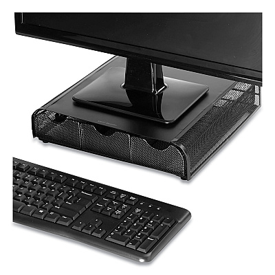 Mind Reader Perch Monitor Stand and Desk Organizer, 13" x 12.5" x 3", Black (EMSMONMESHBLK)