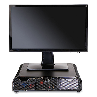 Mind Reader Perch Monitor Stand and Desk Organizer, 13" x 12.5" x 3", Black (EMSMONMESHBLK)