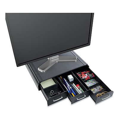 Mind Reader Perch Monitor Stand and Desk Organizer, 13.46" x 12.87" x 2.72", Black/Silver (EMSMONSTA3DBLK)