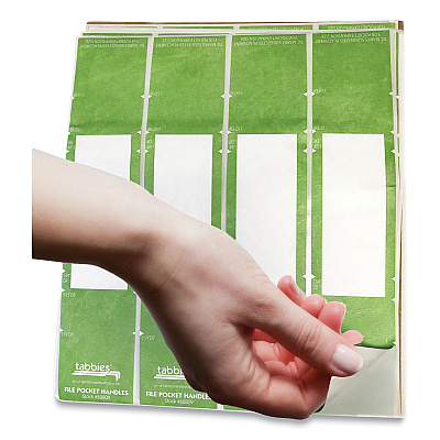 Tabbies File Pocket Handles, 9.63 x 2, Green/White,  4/Sheet, 12 Sheets/Pack (TAB68809)