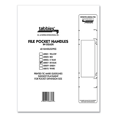 Tabbies File Pocket Handles, 9.63 x 2, Dark Blue/White, 4/Sheet, 12 Sheets/Pack (TAB68807)