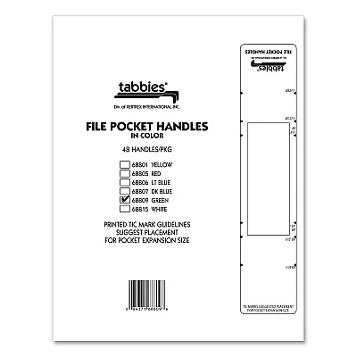 Tabbies File Pocket Handles, 9.63 x 2, Green/White,  4/Sheet, 12 Sheets/Pack (TAB68809)
