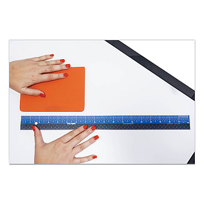 Victor Easy Read Stainless Steel Ruler, Standard/Metric, 18".25 Long, Blue (VCTEZ18SBL)