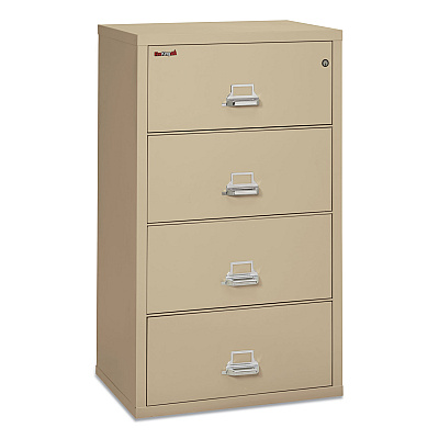 FireKing Insulated Lateral File, 4 Legal/Letter-Size File Drawers, Parchment, 31.13" x 22.13" x 52.75", 260 lb Overall Capacity (FIR43122CPA)