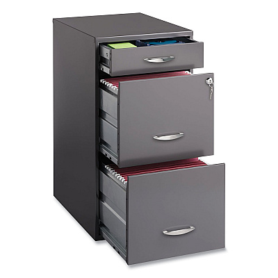 Office Designs Utility File Cabinet, 3-Drawers: Pencil/File/File, Letter, Charcoal, 14.5" x 18" x 27.13" (HID18606)