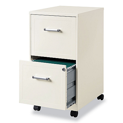 Hirsh Industries Vertical Mobile File Cabinet, 2 Letter-Size File Drawers, Pearl White, 14.25" x 18" x 26.5" (HID19634)