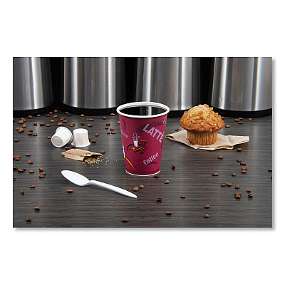 Solo Paper Hot Drink Cups in Bistro Design, 12 oz, Maroon, 50/Bag, 20 Bags/Carton (SCC412SIN)