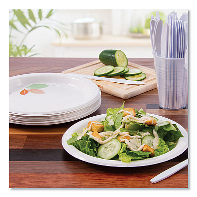 Solo Bare Eco-Forward Paper Dinnerware Perfect Pak, ProPlanet Seal, Plate, 8.5" dia, Green/Tan, 125/Pack, 2 Packs/Carton (SCCOFMP9RJ7234)