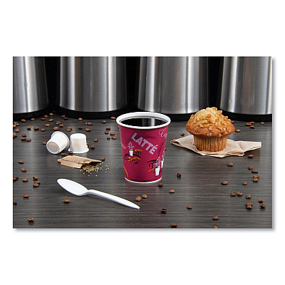 Solo Paper Hot Drink Cups in Bistro Design, 10 oz, Maroon, 1,000/Carton (SCC370SI)