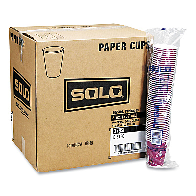 Solo Paper Hot Drink Cups in Bistro Design, 10 oz, Maroon, 1,000/Carton (SCC370SI)