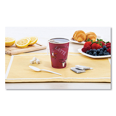 Solo Paper Hot Drink Cups in Bistro Design, 12 oz, Maroon, 50/Bag, 20 Bags/Carton (SCC412SIN)