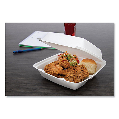 Dart Foam Hinged Lid Containers, 3-Compartment, 8.38 x 7.78 x 3.25, 200/Carton (DCC85HT3R)