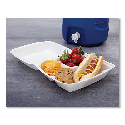 Dart Foam Hinged Lid Containers, 3-Compartment, 8.38 x 7.78 x 3.25, 200/Carton (DCC85HT3R)