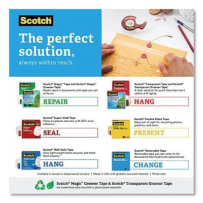 Scotch Transparent Tape, 1" Core, 0.75" x 27.77 yds, Crystal Clear, 3/Pack (MMM600K3)