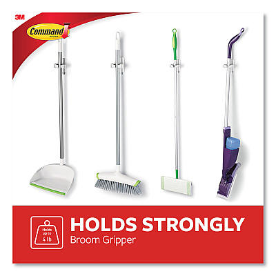 Command Broom Gripper, 3.12w x 1.85d x 3.34h, White/Gray, 2 Grippers/4 Strips (MMM17007HW2ES)