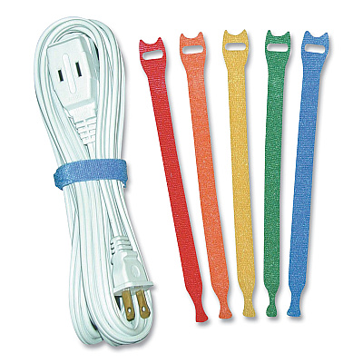 Velcro ONE-WRAP Pre-Cut Thin Ties, 0.5" x 8", Assorted Colors, 5/Pack (VEK90438PK)