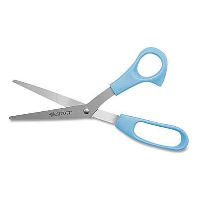 Westcott All Purpose Value Stainless Steel Scissors, 8" Long, 3" Cut Length, Offset Assorted Color Handles, 3/Pack (WTC13023)