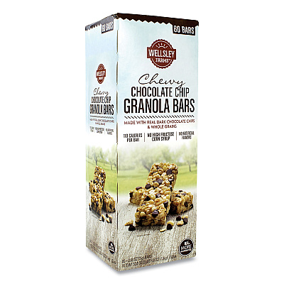 Wellsley Farms Chewy Chocolate Chip Granola Bars, 0.88 oz Bar, 60 Bars/Box (GRR22000538)