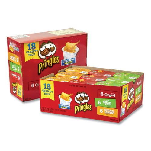 Pringles Potato Chips, Assorted, 0.67 oz Tub, 18 Tubs/Box, 2 Boxes/Carton, Delivered in 1-4 Business Days (22000407)