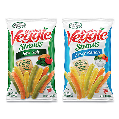 Sensible Portions Veggie Straws, Cheddar Cheese/Sea Salt/Zesty Ranch, 1 oz Bag, 30 Bags/Carton (GRR22000413)