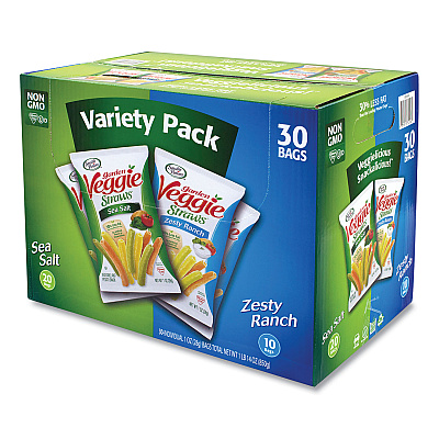 Sensible Portions Veggie Straws, Cheddar Cheese/Sea Salt/Zesty Ranch, 1 oz Bag, 30 Bags/Carton (GRR22000413)