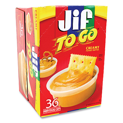 Jif To Go Spreads, Creamy Peanut Butter, 1.5 oz Cup, 36 Cups/Box (GRR22000535)