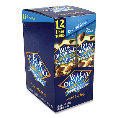 Blue Diamond Roasted Salted Almonds, 1.5 oz Tube, 12 Tubes/Carton (GRR22000735)