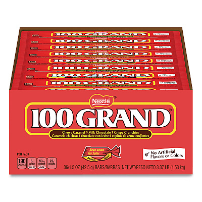100 GRAND Chocolate Candy Bars, Full Size, 1.5 oz, 36/Carton (GRR20900160)
