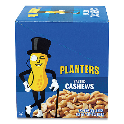 Planters Salted Cashews, 1.5 oz Packs, 18 Packs/Box (GRR20900626)