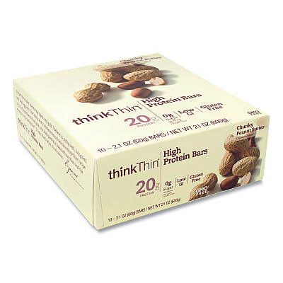 thinkThin High Protein Bars, Chunky Peanut Butter, 2.1 oz Bar, 10 Bars/Carton (GRR20902477)