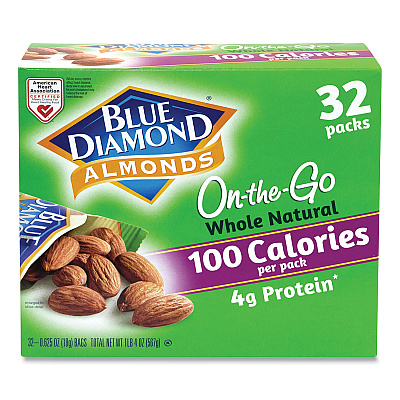 Blue Diamond Whole Natural Almonds On-the-Go, 0.63 oz Pouch, 32 Pouches/Carton (GRR22000512)