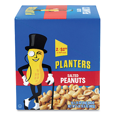Planters Salted Peanuts, 1.75 oz Pack, 18 Packs/Box (GRR20900627)