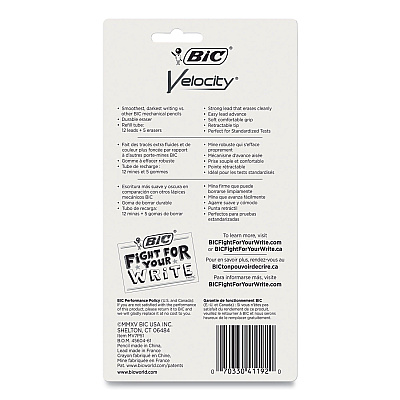 BIC Velocity Original Mechanical Pencil, 0.7 mm, HB (#2), Black Lead, Assorted Barrel Colors, 5/Pack (BIC41192)