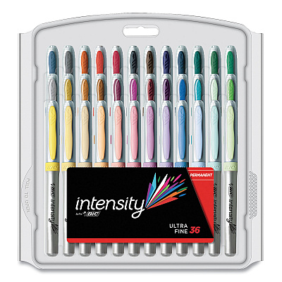 BIC Intensity Ultra Fine Tip Permanent Marker, Ultra-Fine Needle Tip, Assorted Vivid Fashion Colors, 36/Pack (BICGPMUP361AST)