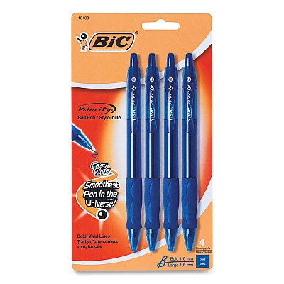 BIC GLIDE Bold Ballpoint Pen, Retractable, Bold 1.6 mm, Blue Ink, Translucent Blue Barrel, 4/Pack (BICVLGBP41BLU)