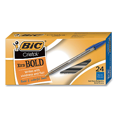 BIC Cristal Xtra Bold Ballpoint Pen, Stick, Bold 1.6 mm, Blue Ink, Clear Barrel, 24/Pack (BICMSBP241BLU)