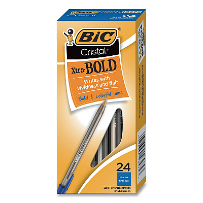 BIC Cristal Xtra Bold Ballpoint Pen, Stick, Bold 1.6 mm, Blue Ink, Clear Barrel, 24/Pack (BICMSBP241BLU)