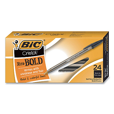 BIC Cristal Xtra Bold Ballpoint Pen, Stick, Bold 1.6 mm, Black Ink, Clear Barrel, 24/Pack (BICMSBP241BLK)