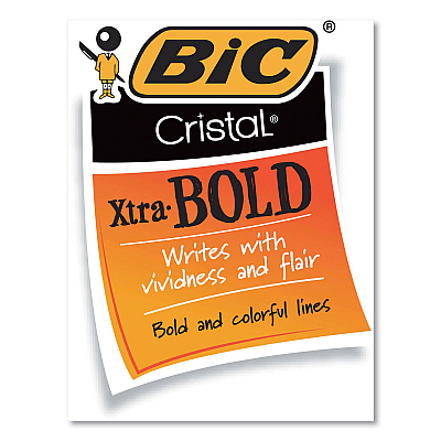 BIC Cristal Xtra Bold Ballpoint Pen, Stick, Bold 1.6 mm, Black Ink, Clear Barrel, 24/Pack (BICMSBP241BLK)
