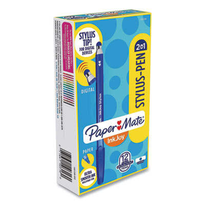 Paper Mate InkJoy 100 Ballpoint Pen/Stylus, Stick, Medium 1 mm, Blue Ink, Blue Barrel, 12/Pack (PAP1924320DZ)